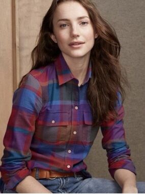 LL Bean Signature Colorful Plaid Shirt, Medium
